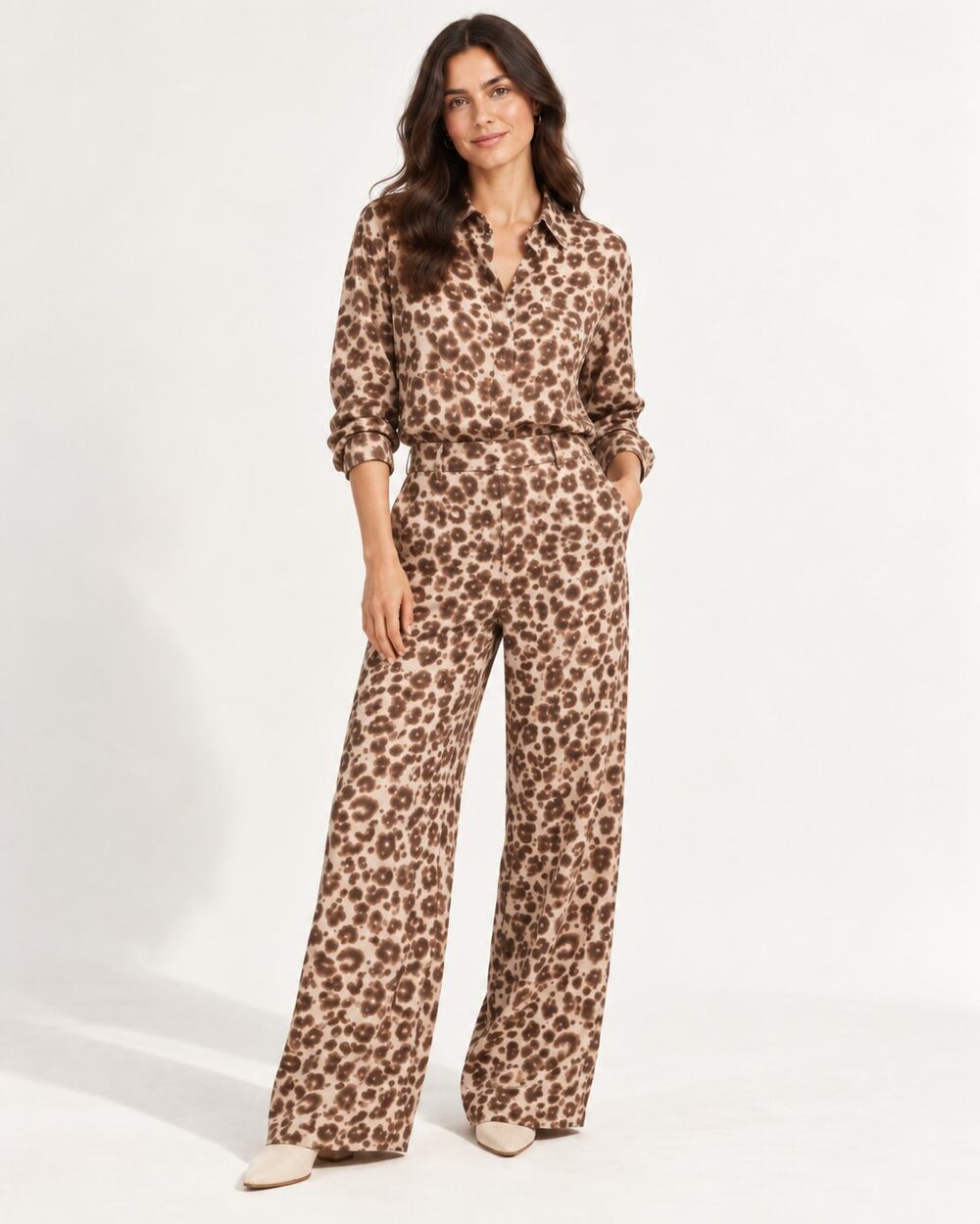 New ba&sh Billie Bloy Leopard Shirt Wide Leg Pants Set Size M